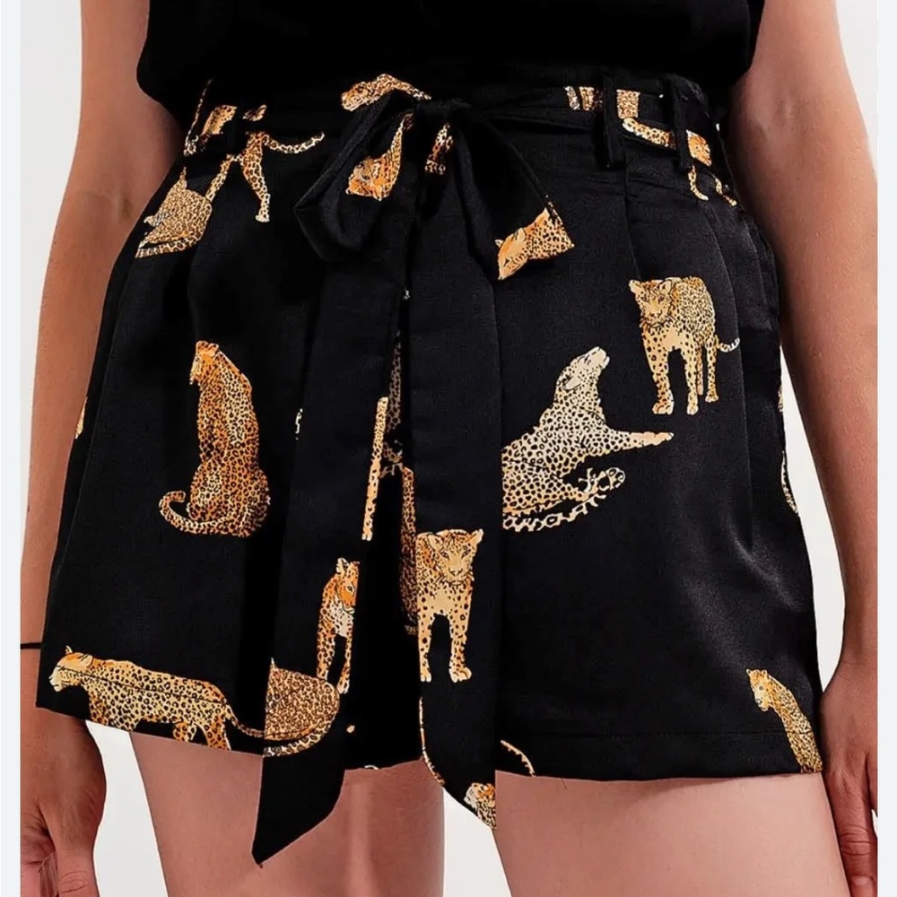 Leopard Print Black Shorts